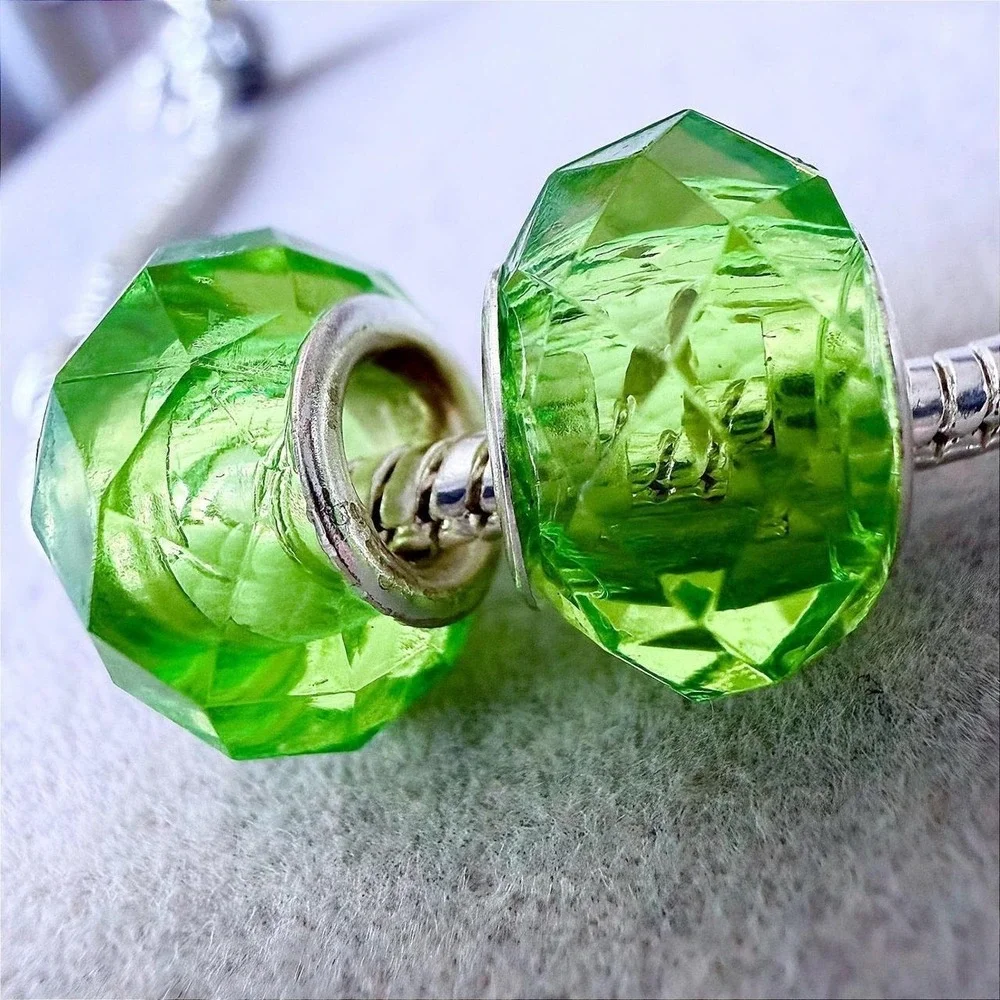 Set of 2 Faceted Lime Green Glass Charm Beads fits PANDORA